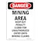 Signmission OSHA Danger Sign, 24" Height, Rigid Plastic, Portrait Mining Area Keep Out, Portrait OS-DS-P-1824-V-1888 - alternate 1